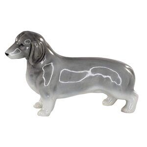 Occupied Japan Dachshund Porcelain Figurine Vintage Blue Grey